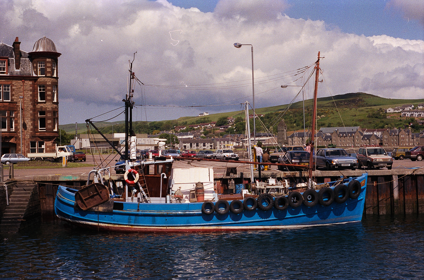 Dual purpose ringnetter and trawler 'Jasmine', CN110, in harbour, Campbeltown, May 1988. At this time she was skippered by Murray Shaw, Campbeltown however she was originally built for W. Anderson, Dunure, at Noble's boatyard, Girvan. She was decommissioned in 1989.