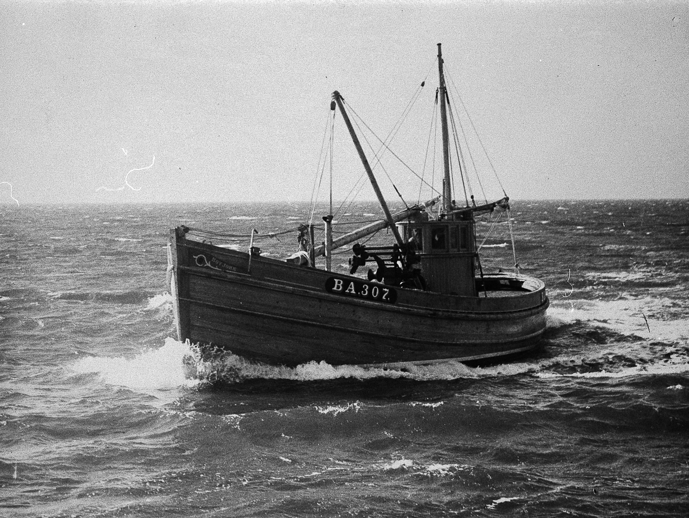 'Boy John', BA307, at sea, 1947. Weighing 23 tons and 50ft long, she was built by J.N. Miller boatbuilders, St Monans as a dual purpose ringnetter and seiner.