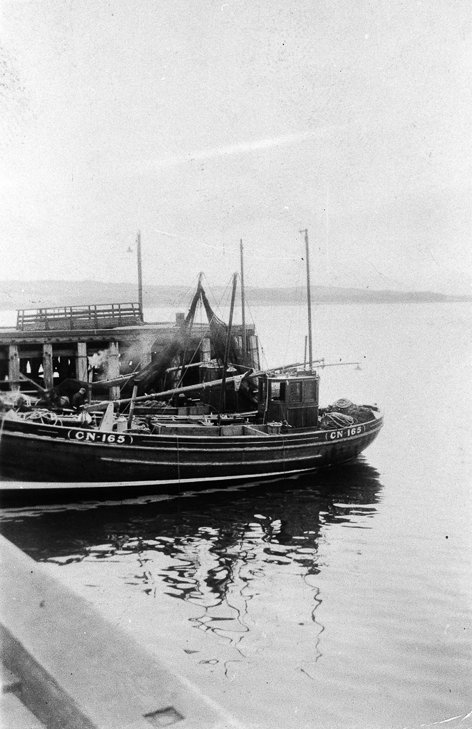Harvest Queen CN167, and Fiona CN165 in harbour, Fairlie, 1949