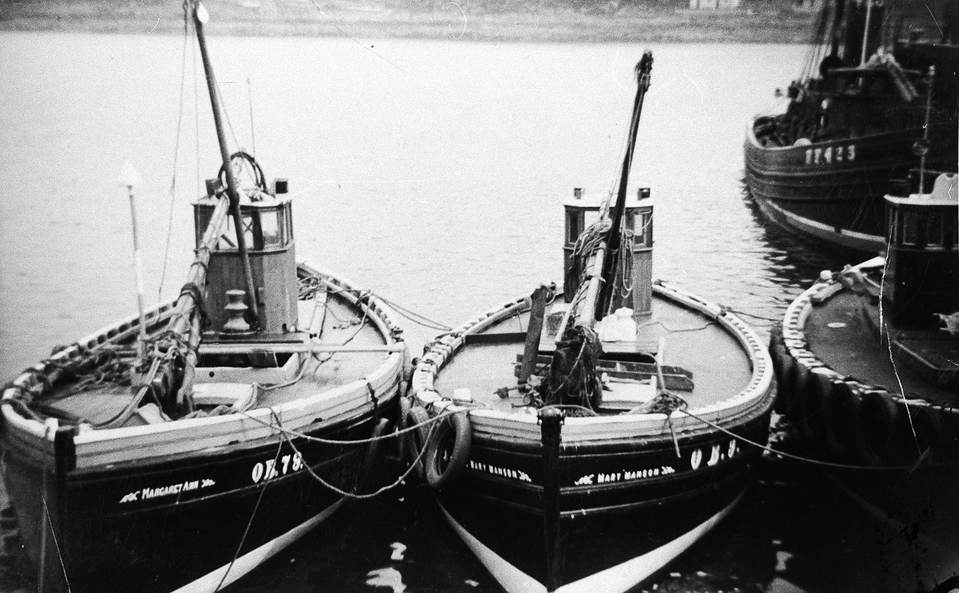 Margaret Ann OB79 and Mary Manson OB9, in harbour, Mallaig, c.1933