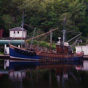 Dual purpose ringnetter, trawler and scalloper, 'Village Belle', TT74, Crinan, 1988. She was built in Girvan in 1970 for William Jackson of Tarbert. She was the neighbour boat to 'Village Maid II', TT25.